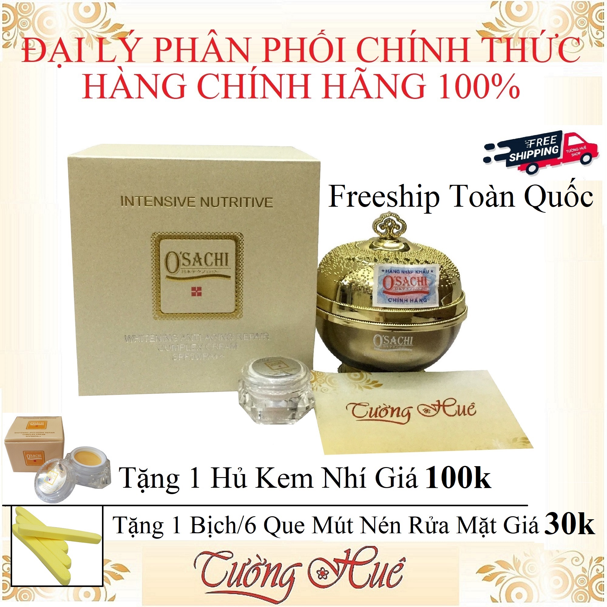[FREESHIP]Kem Dưỡng Trắng Da Cao Cấp Chuyên Sâu Osachi Intensive Nutritive ( Tặng hủ Nhí Và 1 Bịch/6 Que Mút Rửa Mặt )