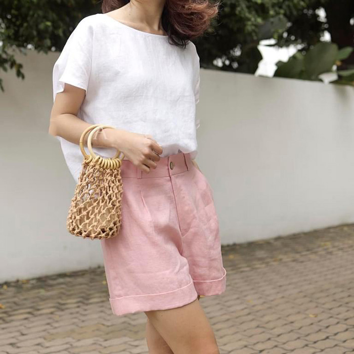 Quần short nữ Linen bột premium gấu lơ vê