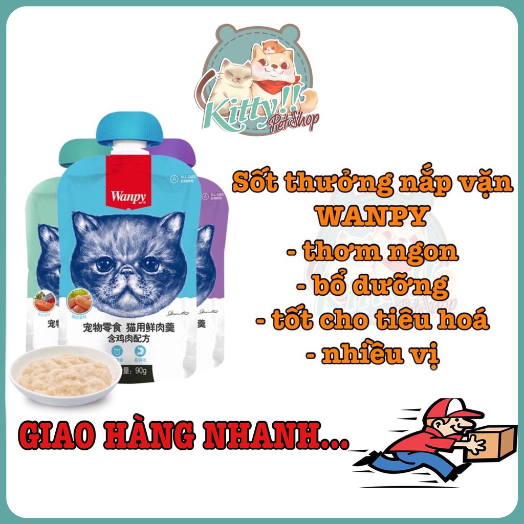 Súp thưởng Wanpy nắp vặn tuýp 90gr, thức ăn dành cho mèo