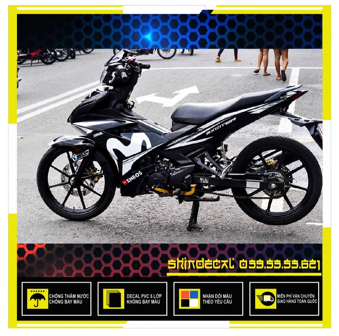 Freeship-- tem rời exciter 150 movistar dán xe đen