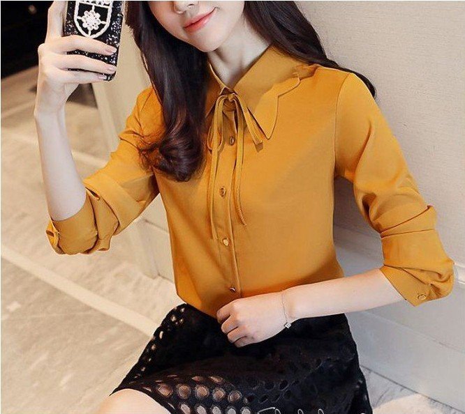 ÁO KIỂU SƠ MI TAY DÀI CỘT NƠ CỔ SIÊU XINH  (KÈM QUÀ TẶNG)