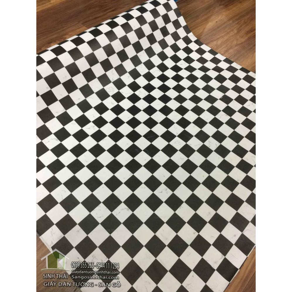 Giấy dán tường sọc caro trắng đen [50cm x khổ 90cm] có sẵn keo