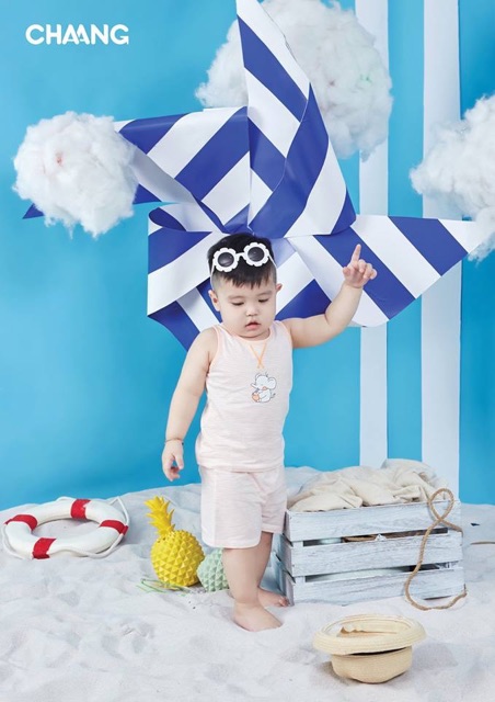 Bộ quần áo ba lỗ kẻ cam cho bé - CHAANG