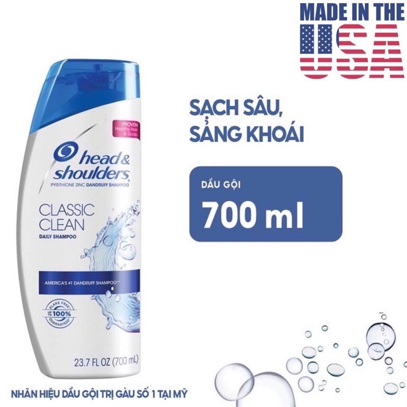 Dầu gội Head & Shoulders Classic Clean 700ml sạch gàu - Mỹ