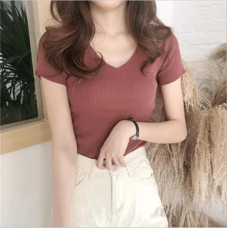 Áo len dệt kim mỏng - Áo len ngắn tay form đẹp - Áo vải len mềm mịn - Áo vải len chất không nhão ko xù