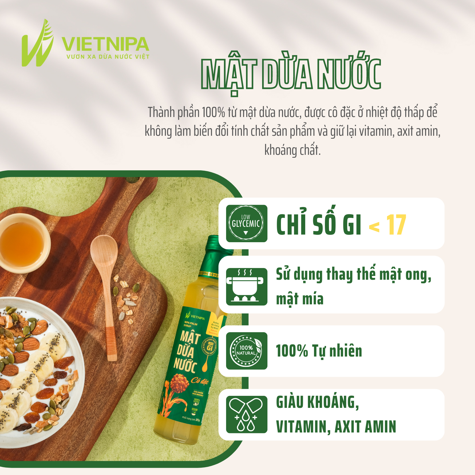 Mật Dừa Nước Cô Đặc Hữu Cơ VIETNIPA - 150g