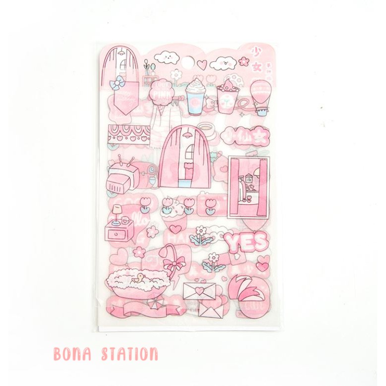 Bộ 4 tấm sticker hình dán pink point | bsb089