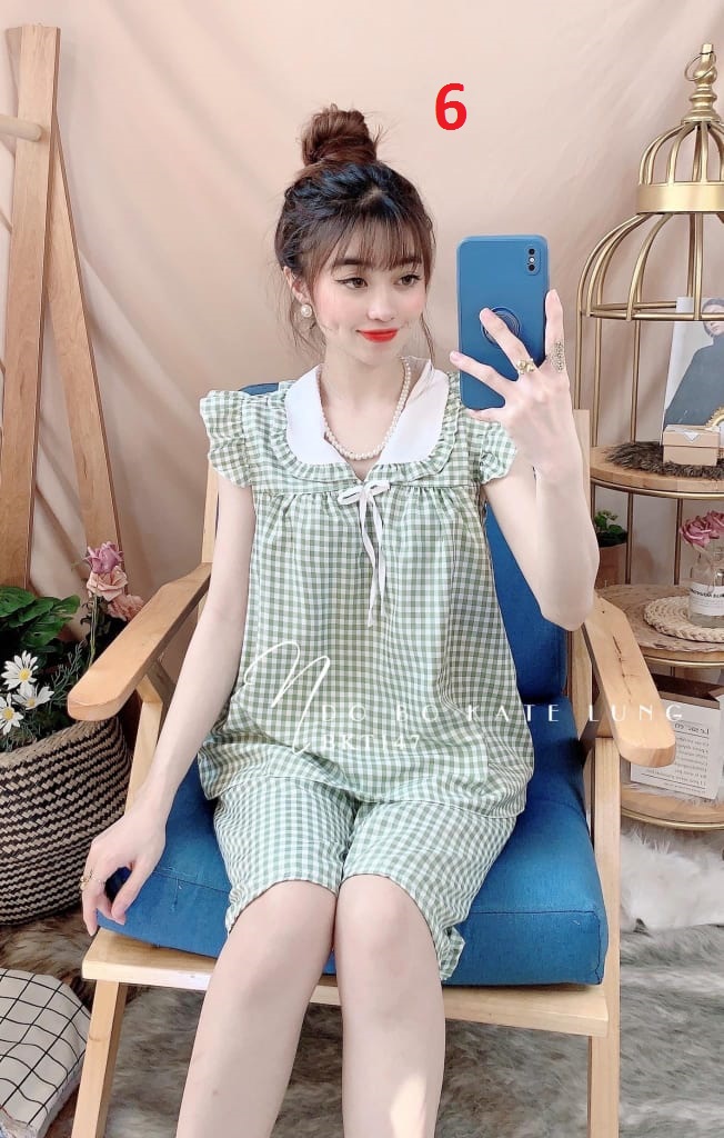 Bộ kate lụa caro, quần lững, 40 -59kg