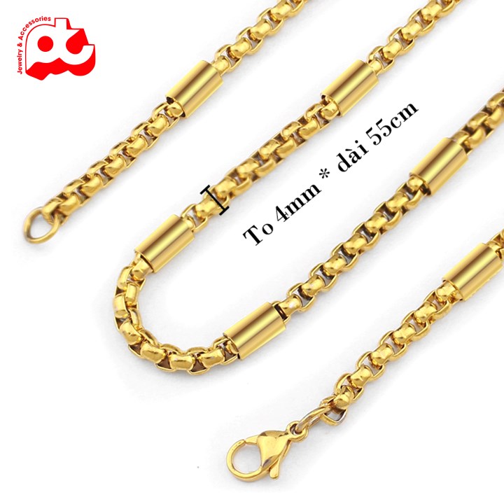 Dây chuyền nam inox thời trang kiểu bông dừa cách điệu trangsucanbinh kích cỡ 4mm màu mạ vàng thép không gỉ ABDCNA175