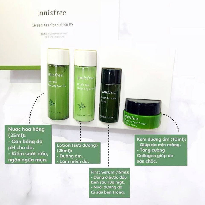 [HCM]Bộ Kit Dưỡng Da Mụn Cấp Ẩm Innisfree Green Tea Special Kit EX