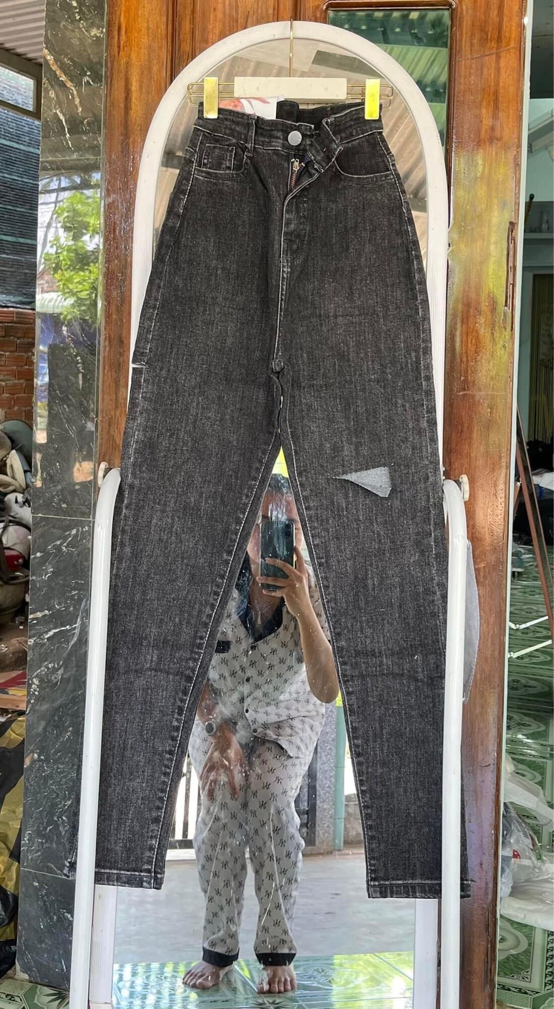 Jeans dài lưng cao co giãn rách bẹ PT