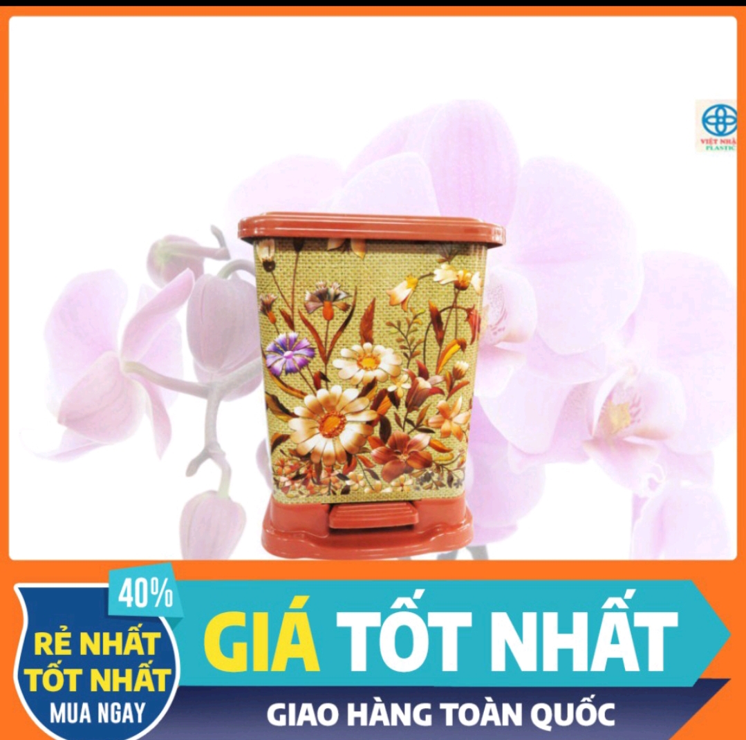Thùng rác nắp bật hoạ tiết nhựa Việt Nhật. To: 30 x 30 x 36cm - Vừa: 22 x 22 x 30cm - Nhỏ: 18 x 18 x 24cm (MI-351)