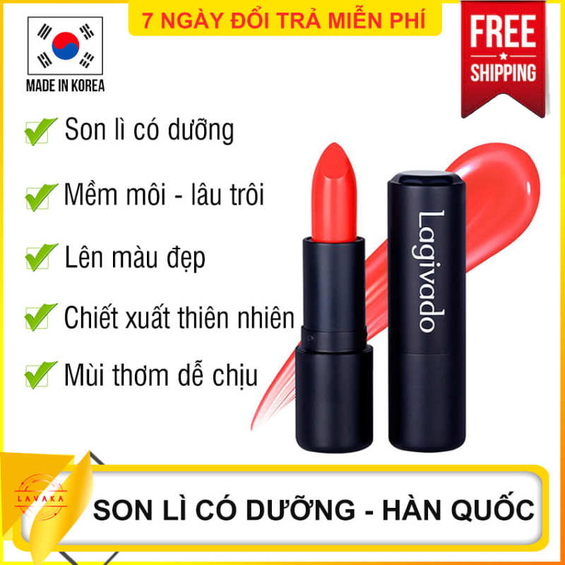 Son lì có dưỡng Hàn Quốc Lagivado lên màu chuẩn, lâu trôi, màu son đẹp - Son lì an toàn, Son lì ăn uống không trôi, Son lì bền màu, Son lì cao cấp, Son lì dạng thỏi, Son lì ko chì - LAVAKA