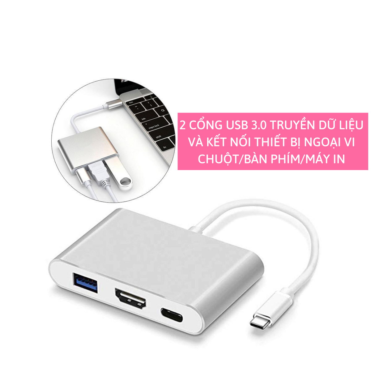 HUB USB C TO HDMI , USB ,PD 100W 3 IN 1 HỖ TRỢ SAM.SUNG DEX