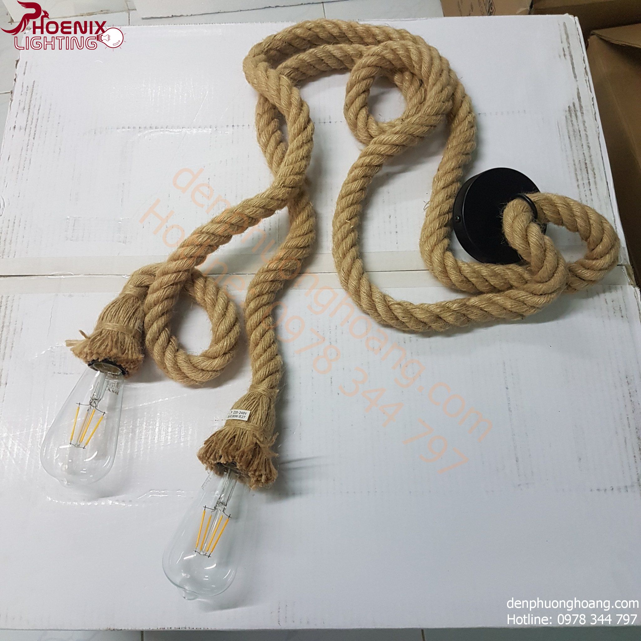 Đèn thả: Đèn thả dây thừng đôi mỗi dây 1m (Chưa bóng)