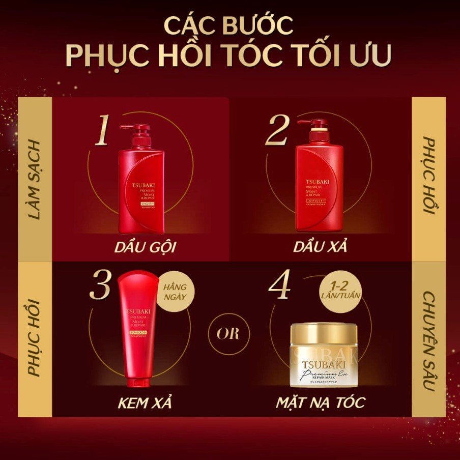 Dầu gội Dưỡng tóc bóng mượt Premium Moist Tsubaki (490ml/chai)