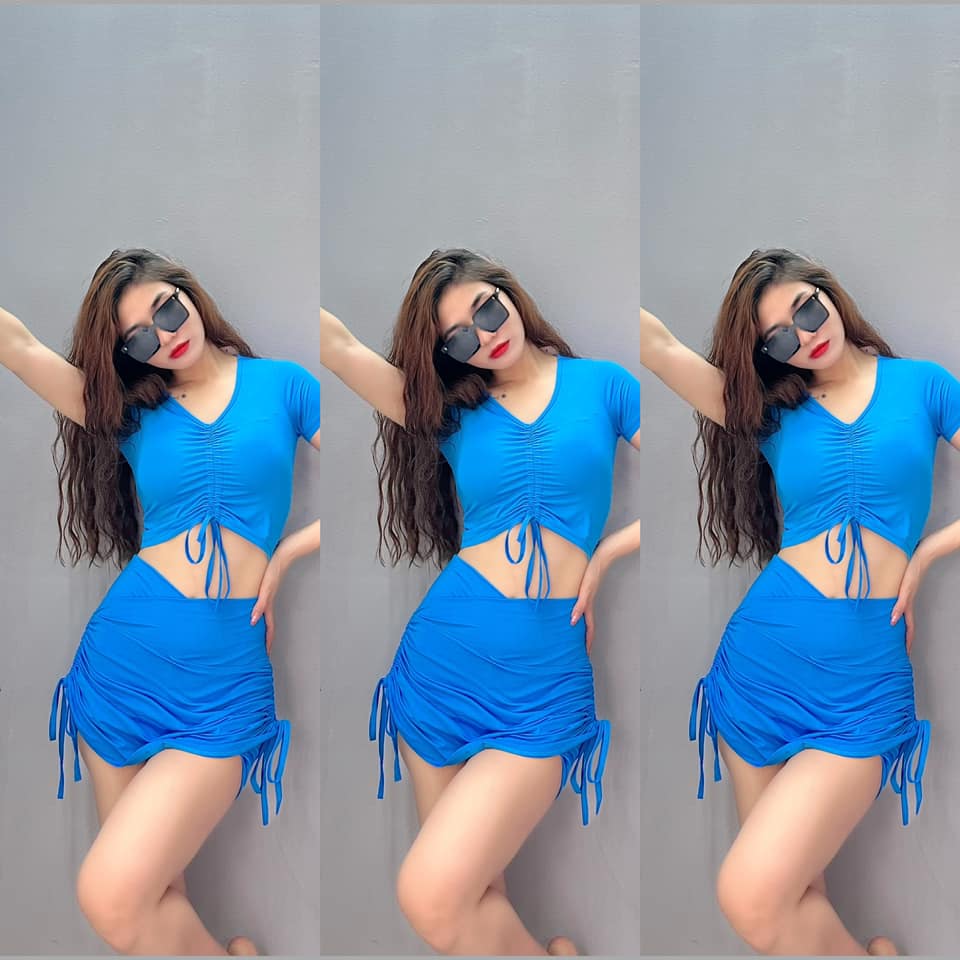 Áo croptop rút dây giữa tập gym yoga erobic chất thun lạnh cực co giãn