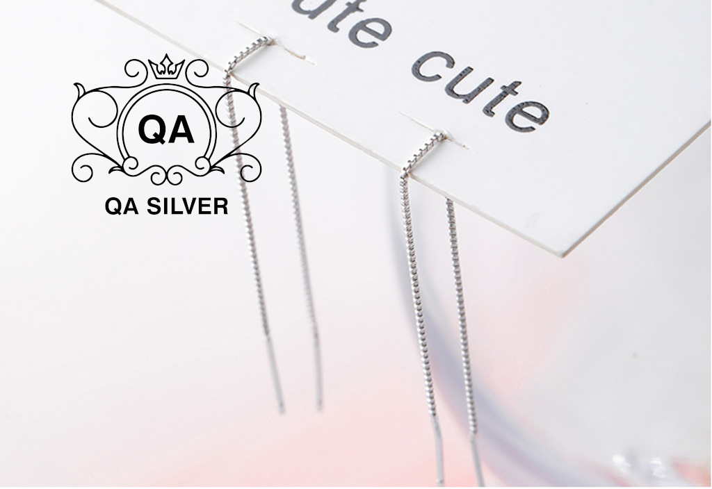 Khuyên tai bạc 925 dài sợi mảnh lụa bông nữ tua tối giản S925 CHAIN QA SILVER Earrings EA190815
