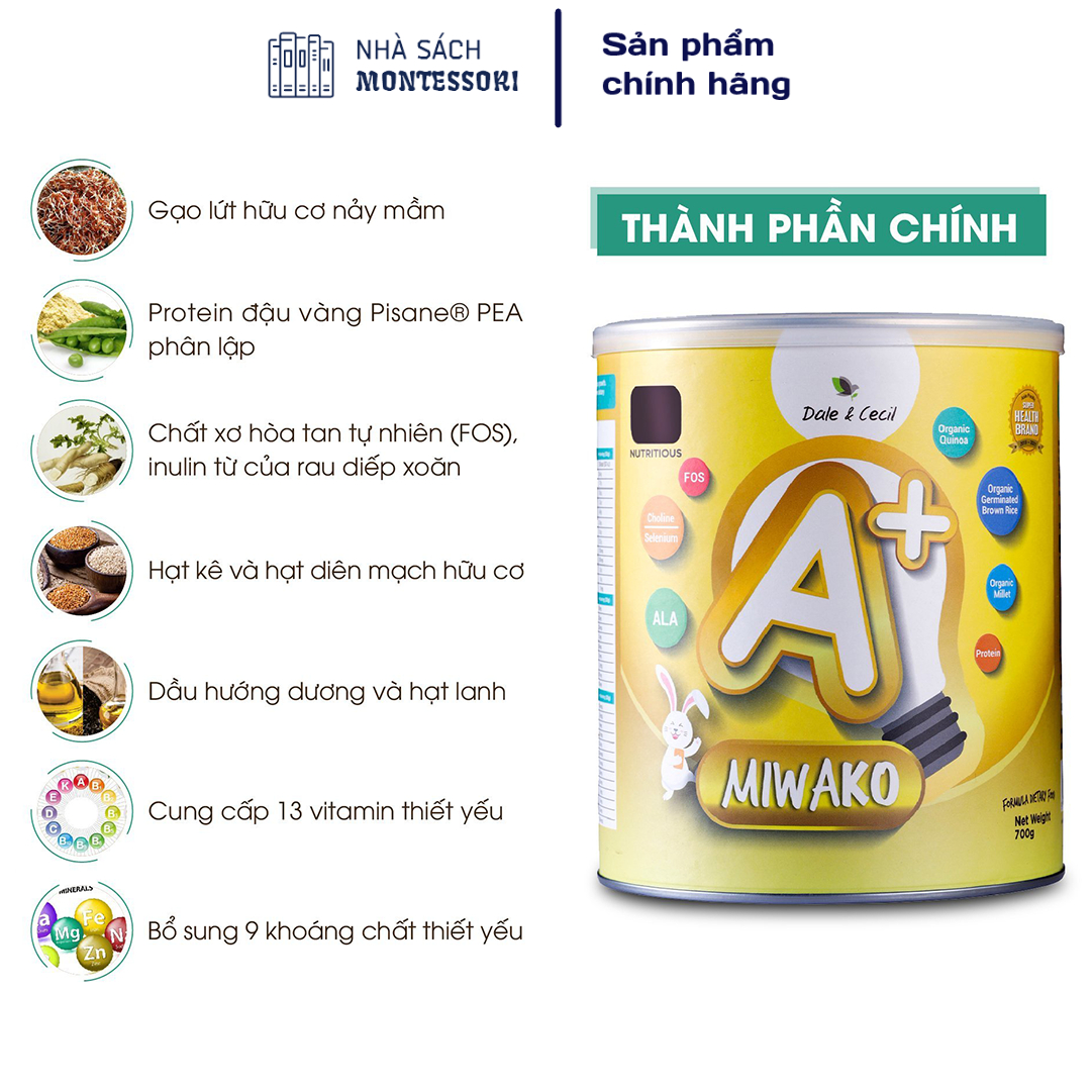 Sữa Miwako A+ Hộp 700g Vị Vani Nhập Khẩu Malaysia, Sữa Hạt Cho Bé Dị Ứng Đạm Bò - Hỗ trợ phát triển chiều cao và trí thông minh cho trẻ Miwako Việt Nam - Nhà sách Montessori