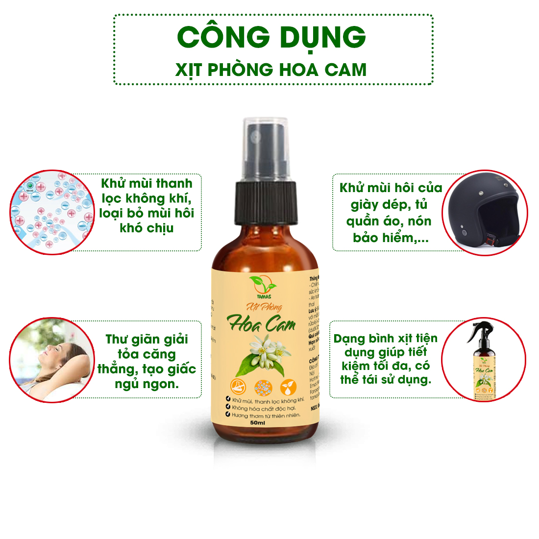 COMBO 3 chai xịt thơm phòng thư giãn, đuổi côn trùng( Trầm Hương 50ml + Hoa Cam 50ml+ Bạc Hà 50ml)- TAMAS.