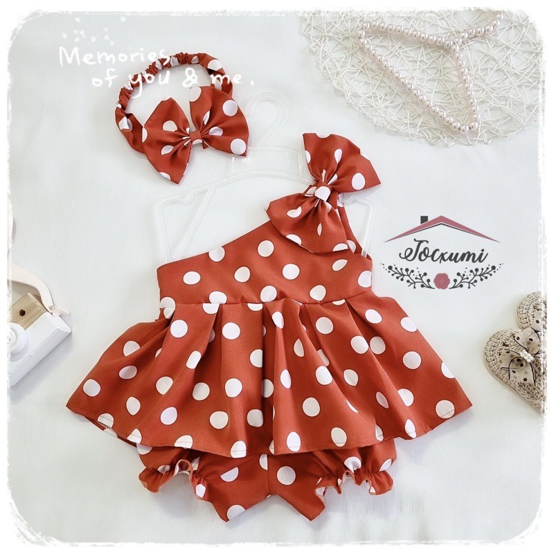 [SET 3 MÓN] SET BỘ NƠ LỆCH VAI CHẤM CAM SIÊU SANG [THIẾT KẾ] - Tocxumi House