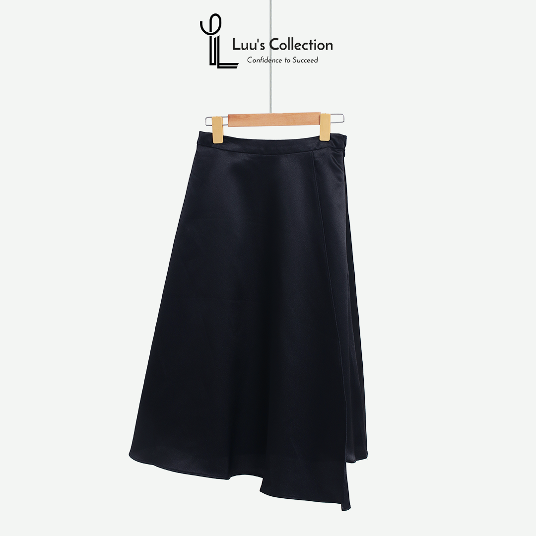 Chân Váy Midi Đắp Tà Màu Đen Và Vàng Đồng Chất Vải Lụa Luu's Collection