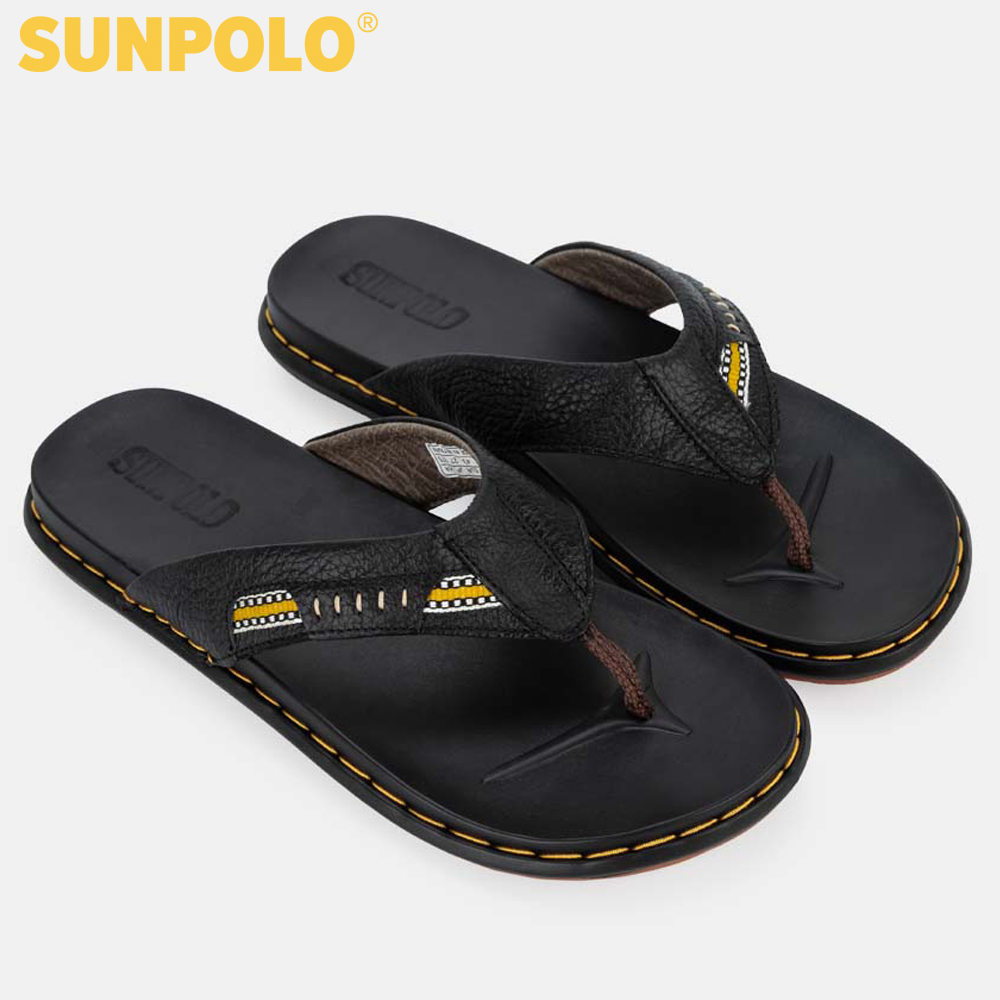 Dép kẹp nam da bò SUNPOLO KEP201 (Đen)