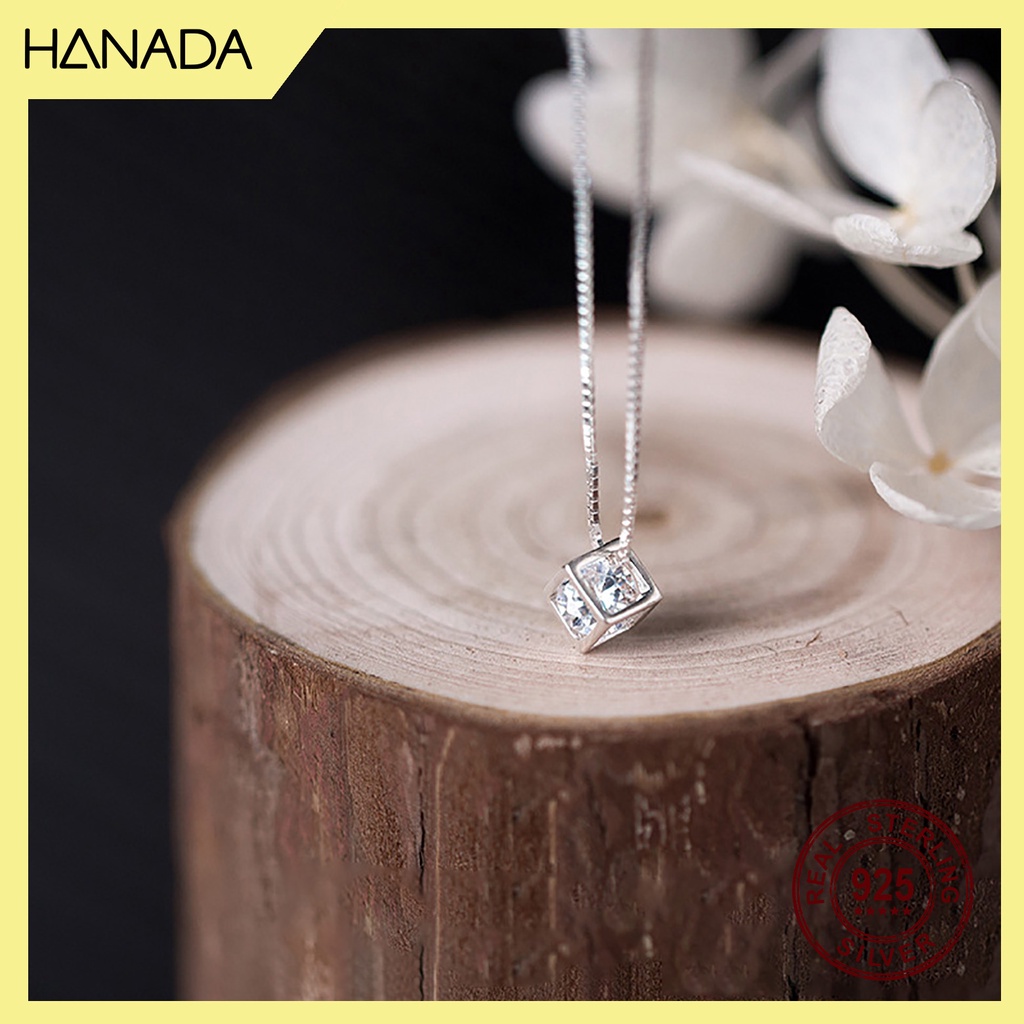 [HCM] Dây Chuyền Bạc 925 Hanada  Hạt Lập Phương Đá 0160