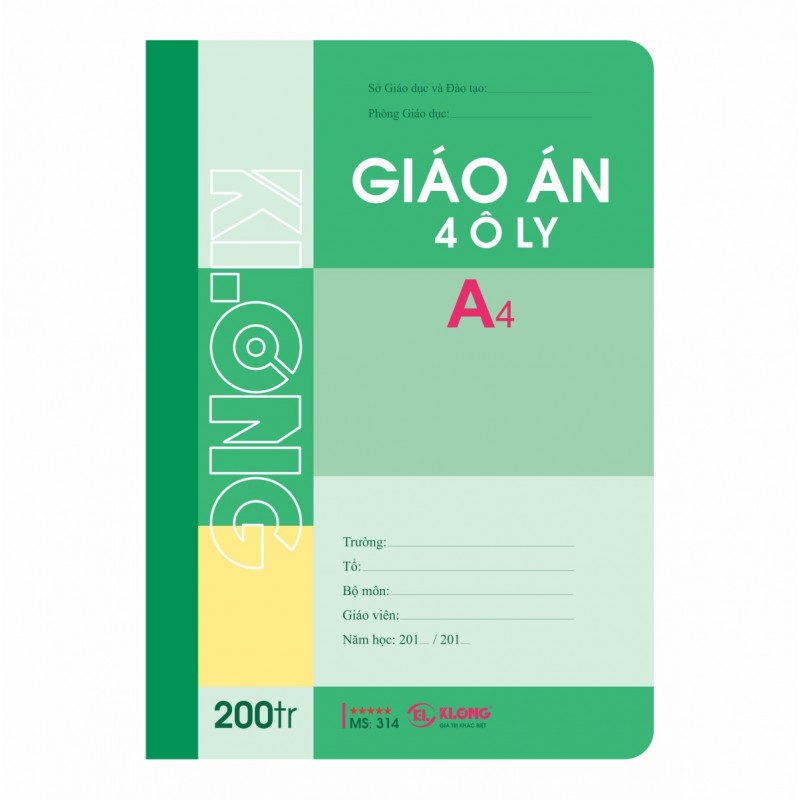 Sổ giáo án 4 ô ly - 200 trang; Klong 314 (T4)
