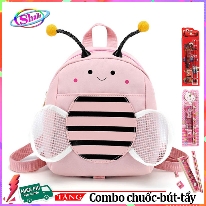 Balo cho bé đi học mẫu giáo ong vườn hoa thời trang cao cấp kèm dây chống đi lạc tặng combo 4 món