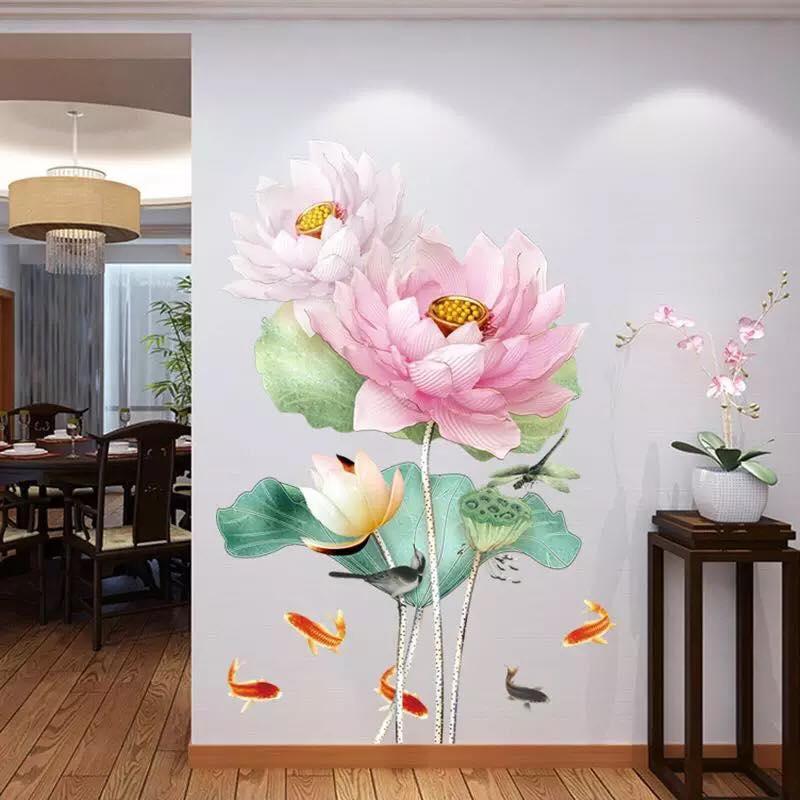 [HCM]DECAL DÁN TƯỜNG HOA SEN VÀ CÁ CHÉP 10