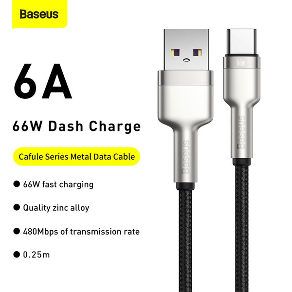 Cáp sạc nhanh, siêu bền Baseus Cafule Series Metal Data Cable USB to Type-C 66W (KHÔNG SẠC ĐƯỢC CHO DÒNG IP)
