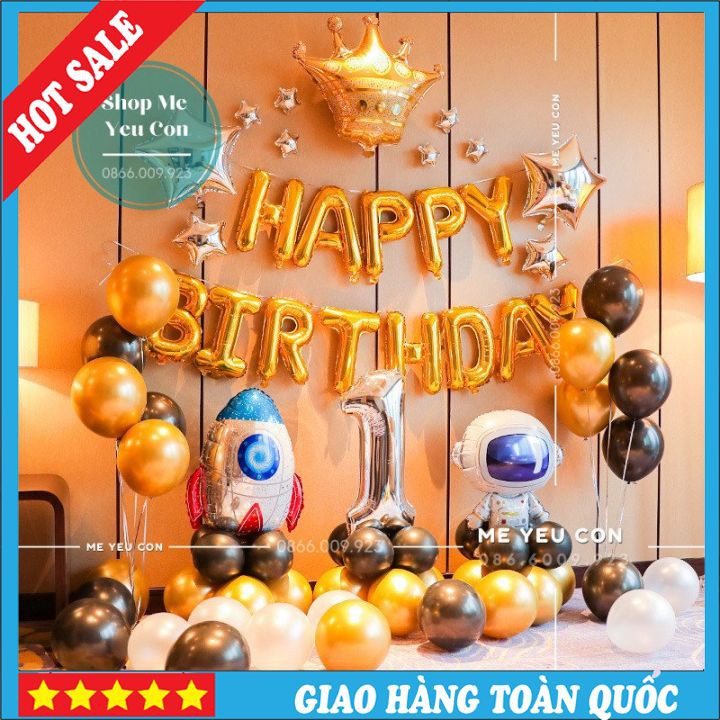 [ HOT 2021] Sét Sinh Nhật Tông Vàng + 2 Trụ Bóng [ Tặng Quà ]