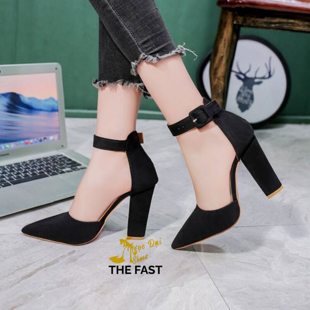 [HCM]giày sabo gót thô chất liệu da lộn cao 7 cm NĐ65