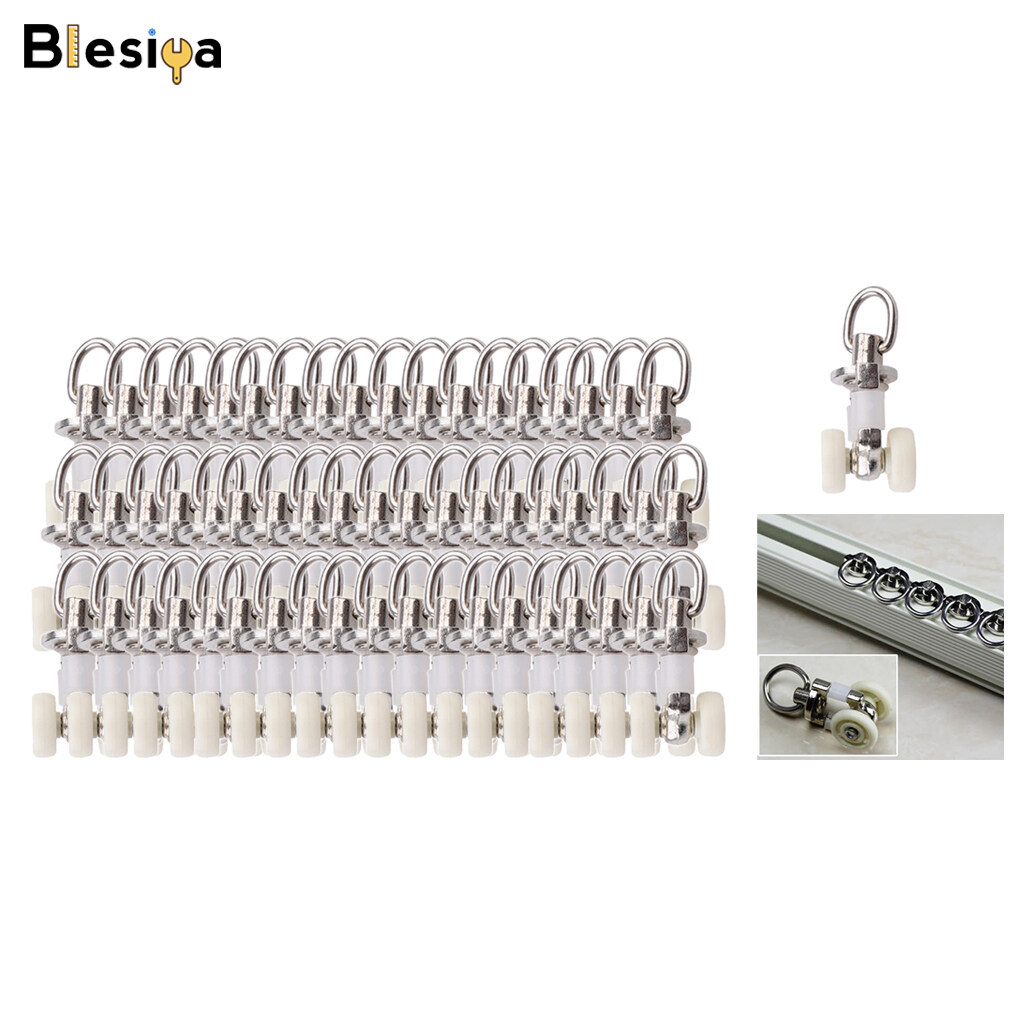 Blesiya 20/30/40/60Pieces Alloy Curtain Track Glider Rail Slide Wheels Roller