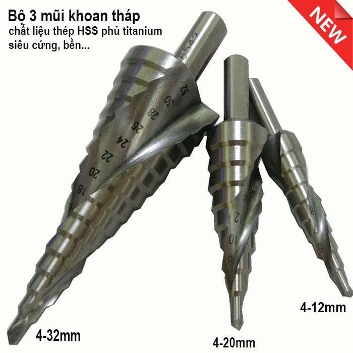 Bộ 3 mũi khoan tháp trắng xoắn