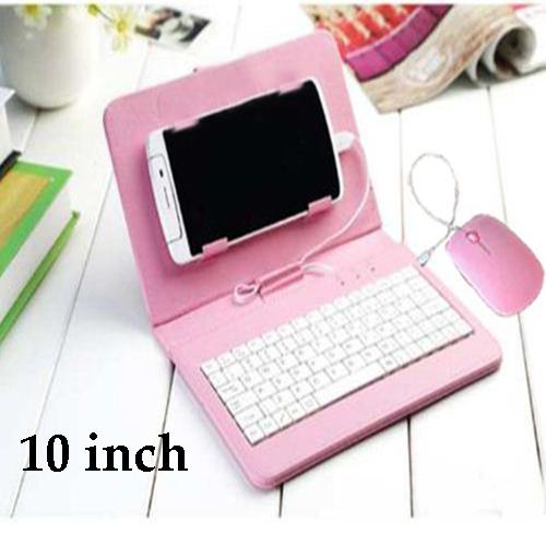 Combo bao da bàn phím kèm chuột + lót chuột cho điện thoại máy tính bảng từ 10 inch (Màu Hồng)