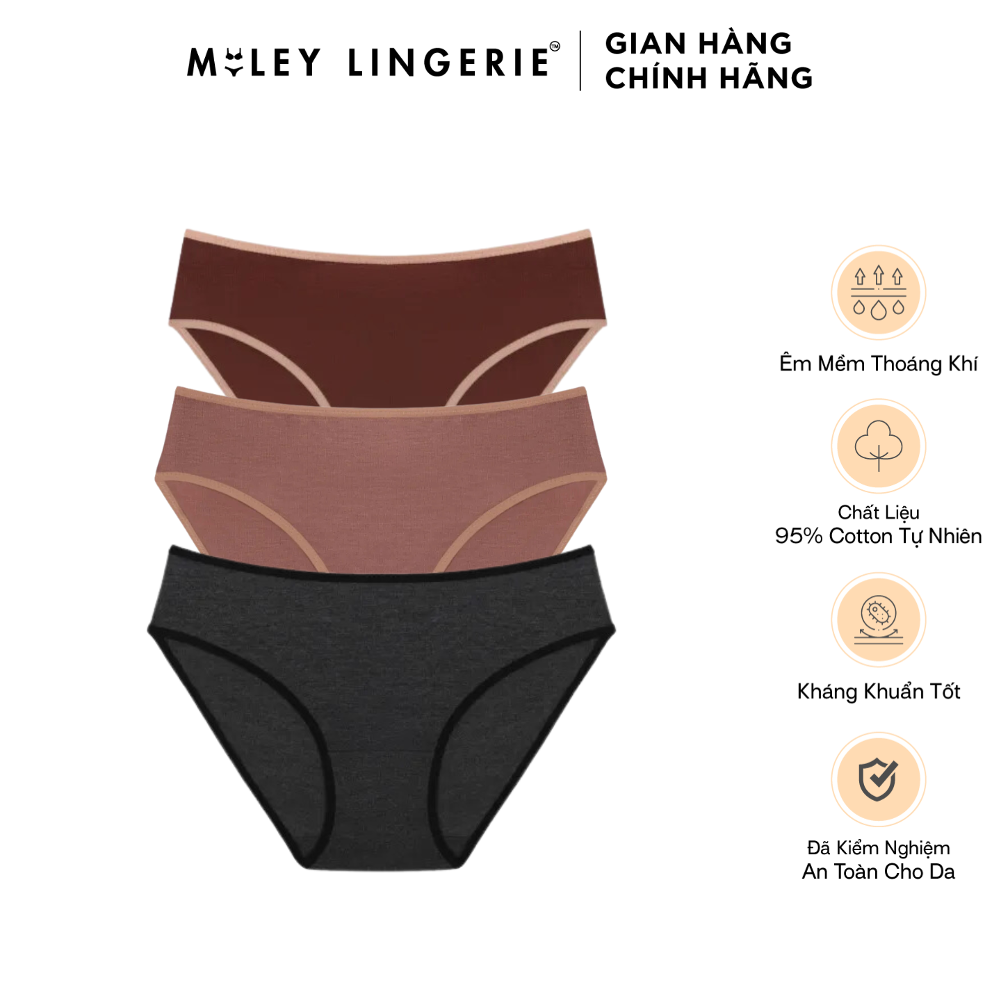 Bộ 3 Quần Lót Cotton Miley Lingerie Lụa Co Giãn 4 Chiều