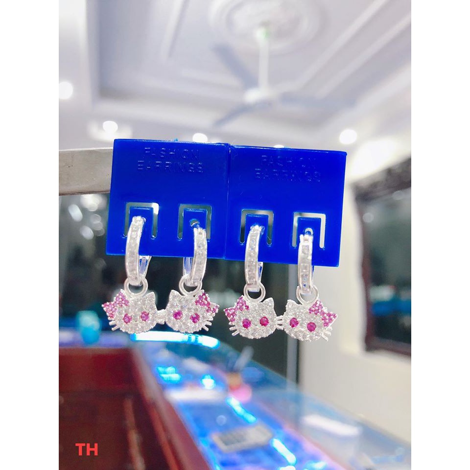Bông tai bé mèo treo thắt nơ bạc ta giá xưởng