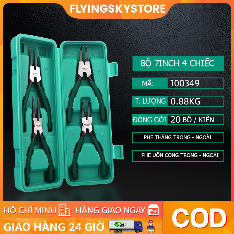 Bộ kìm mở phanh Hộp 4 chiếc Kìm mở phe trong, phe ngoài, Mũi cong, mũi thẳng, mũi đôi, mũi đơn