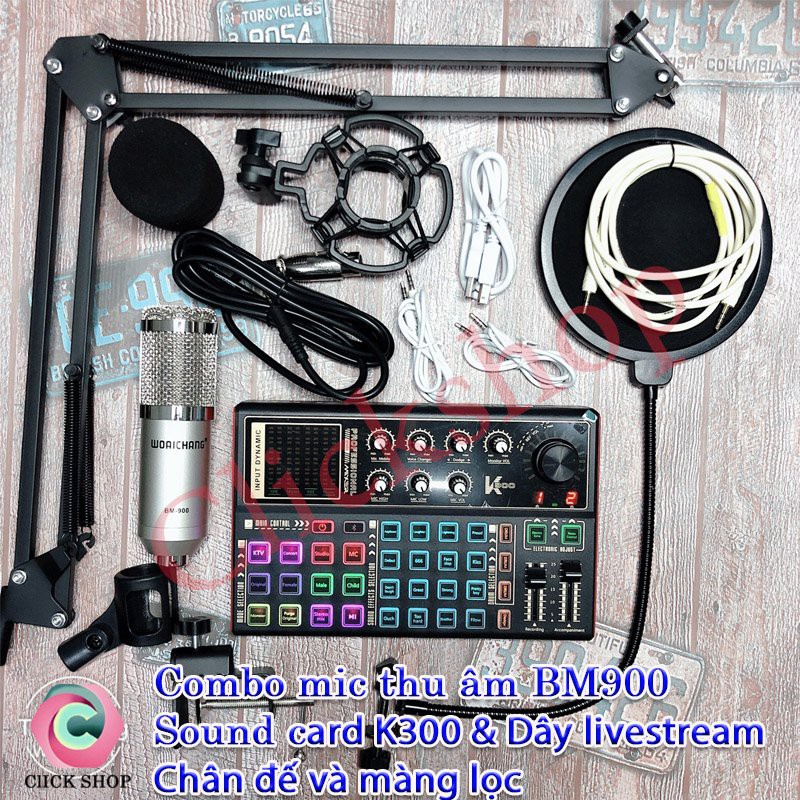 Sound card k300 mic thu âm bm900 chân đế màng lọc và dây livestream chế chọn bộ mic thu âm , karaoke , livestream