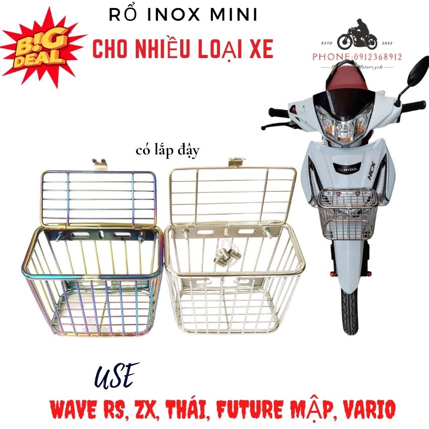 rổ inox mini cho xe wave RS, Thái, Vario