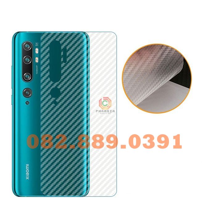 Miếng dán mặt lưng skin carbon Xiaomi Mi Note 10/Note 10 Pro/Note 10 Lite