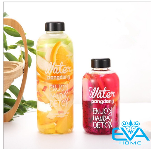 Combo 2 Bình Đựng Nước Thuỷ Tinh Nắp Bật Có Quai Cầm Love To Drink 1000ml Và 700ml Tặng Kèm Vỏ Bọc Vải Neoprene