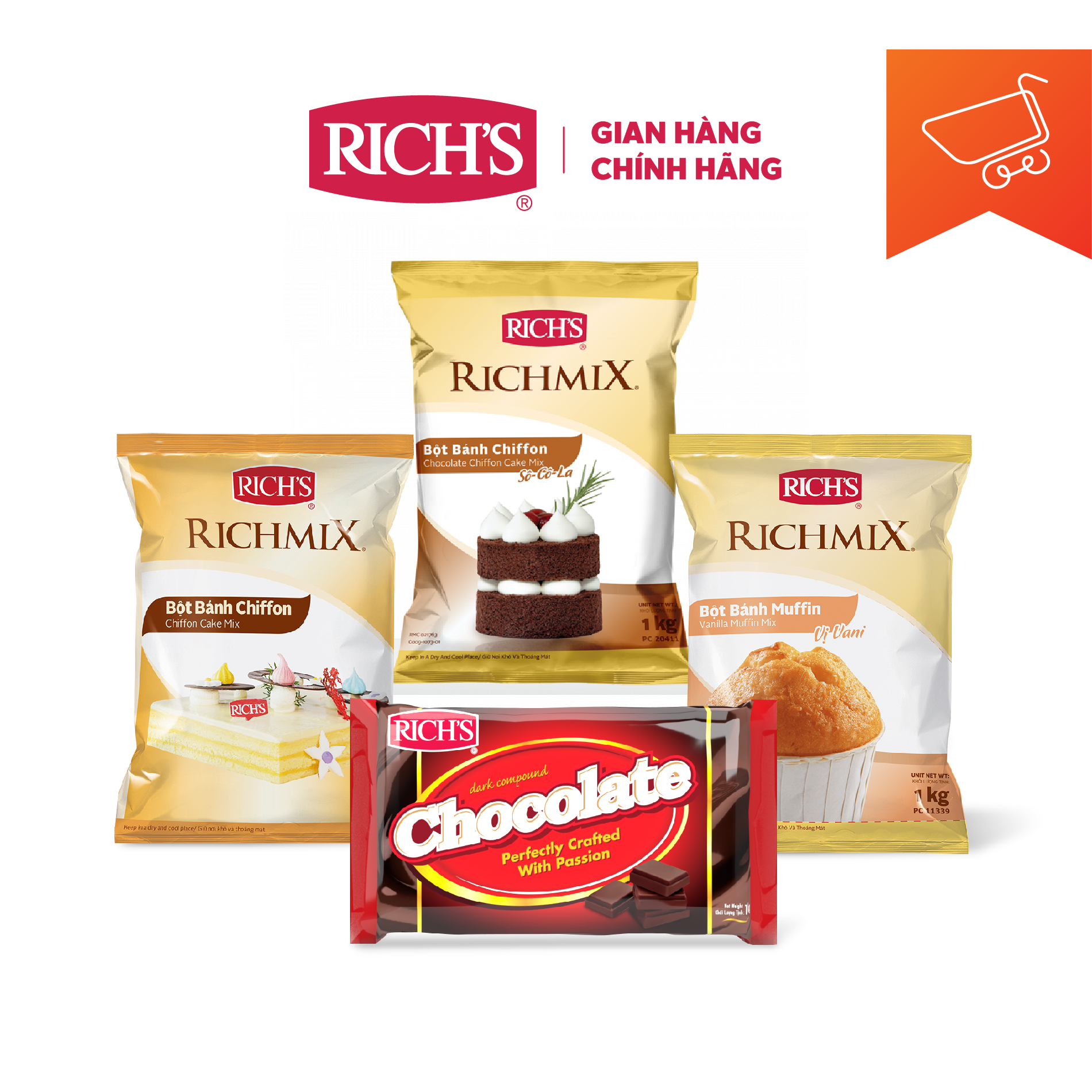 Combo Bột Làm Bánh Nâng Cao (6 Túi bột + 1 Socola)