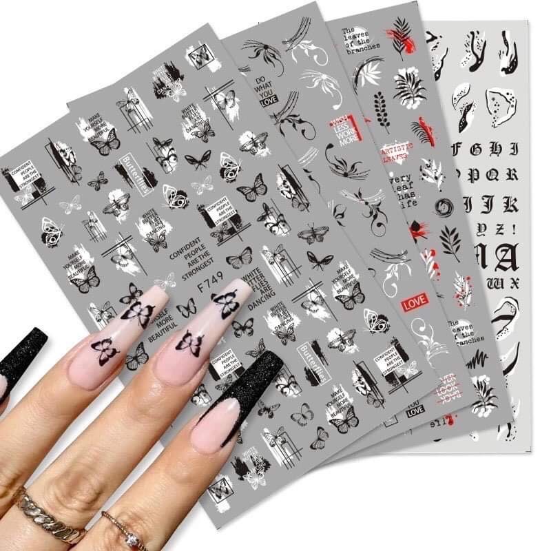 Sticker đen trắng dán móng siêu đẹp