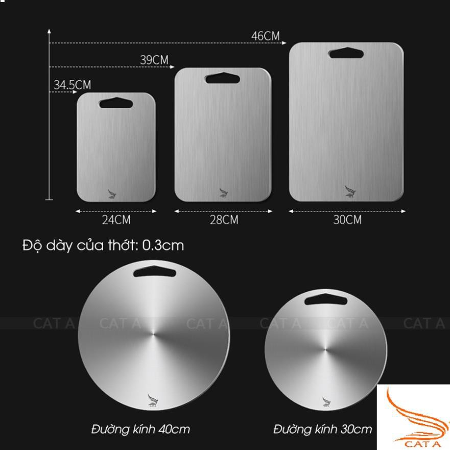 Thớt INOX 304 cao cấp thương hiệu Cát Á - dã đông nhanh, không gỉ sét, chống vi khuẩn, dễ dàng vệ sinh [ Dày 3mm ]