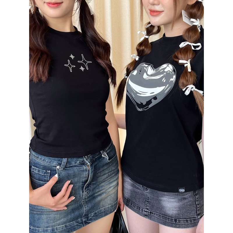 [Nhập LazXuHuong02 - giảm 25k đơn từ 199k] Áo cổ tròn tay ngắn đính hạt lấp lánh - BLINK mini tee