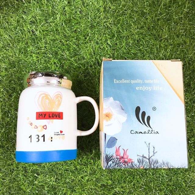 Cốc sứ dáng béo nắp gương 380ml