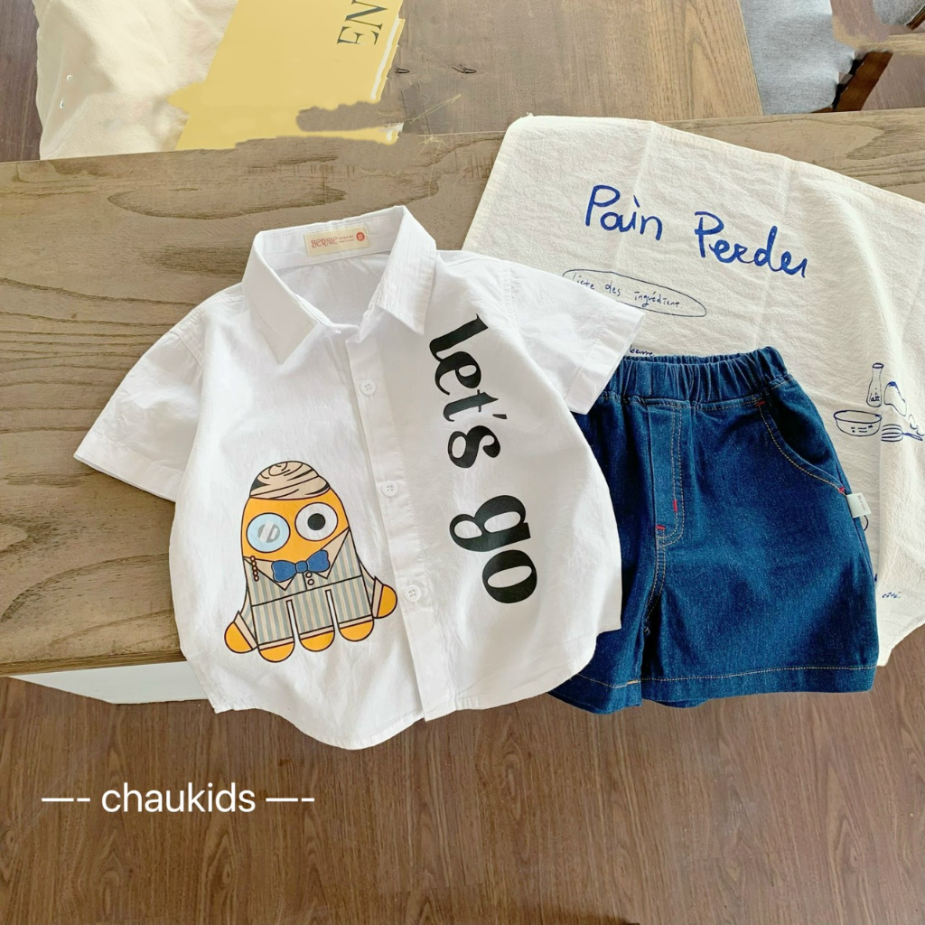 Set sơ mi quần jean bé trai 8-18kg